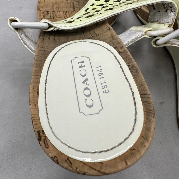Coach Brook Off White Patent Leather Signature C Wedge Sandals Cork Women 7.5B - Picture 6 of 7